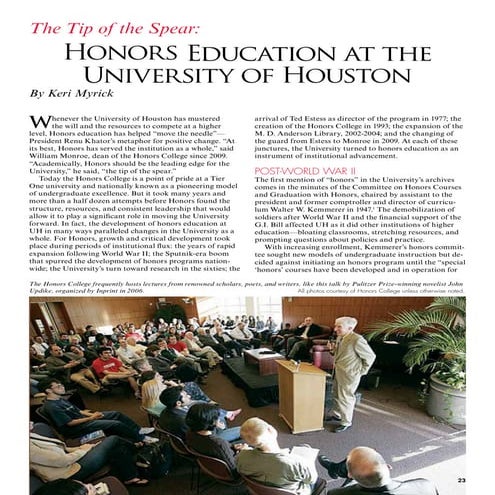 "The Tip of the Spear: Honors Education at the University of Houston"