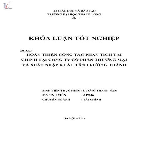 Hoàn thiện công tác phân tích tài chính tại công ty cổ phần thương mại và xuấ...