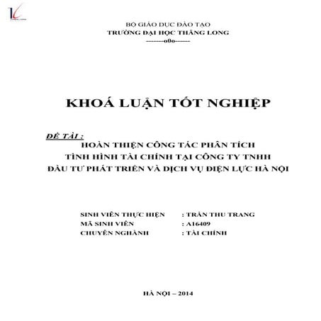 Hoàn thiện công tác phân tích tình hình tài chính tại công ty tnhh đầu tư phá...