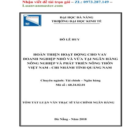 Hoàn Thiện Hoạt Động Cho Vay Doanh Nghiệp Nhỏ Và Vừa Tại Ngân Hàng Nông Nghiệ...