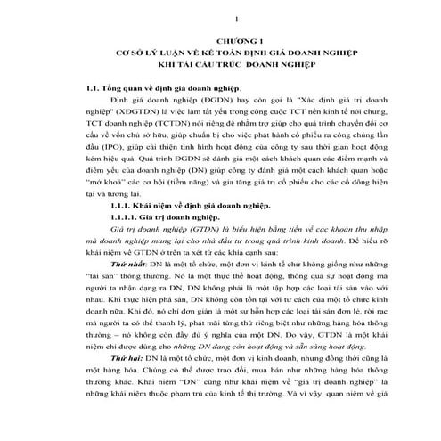 Hoàn thiện kế toán định giá doanh nghiệp trong bối cảnh tái cấu trúc doanh ng...