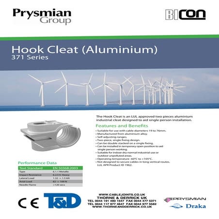 Prysmian Aluminium Hook Cable Cleats - 371 Series Cable Cleats