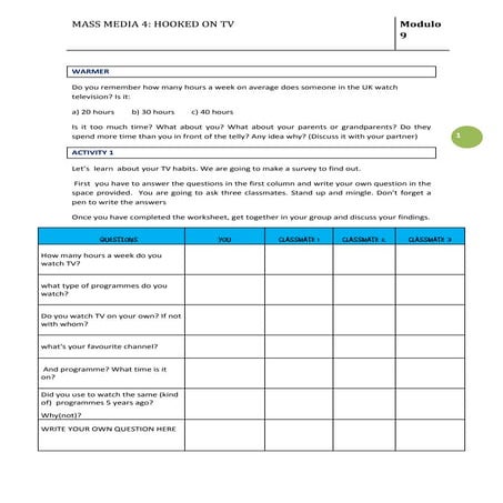 Hooked on tv lesson plan without teacher's notes