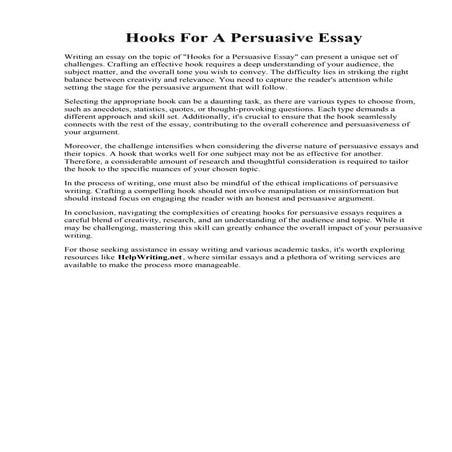 Hooks For A Persuasive Essay