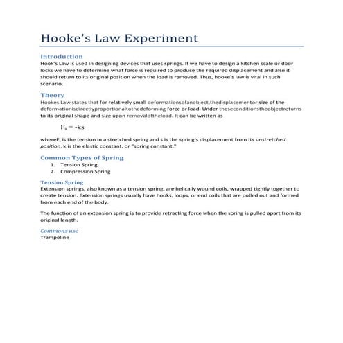 Hook's law experiment (instructor)