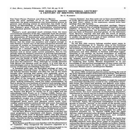 Horace brown   a century of brewing microbiology