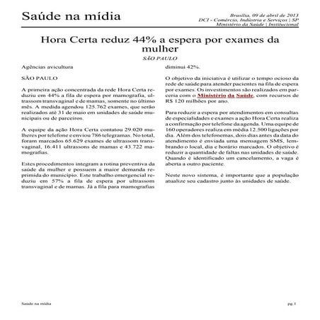 Hora Certa reduz 44% a espera por exames da mulher