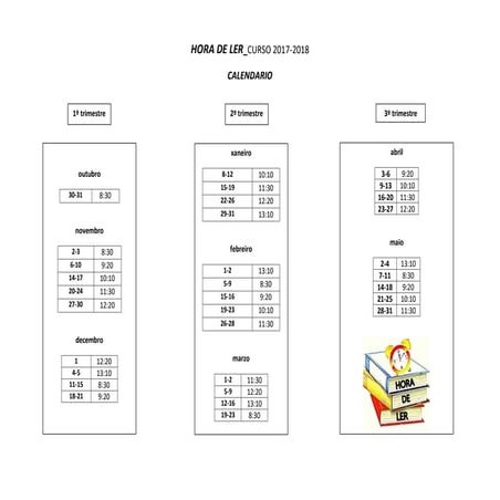 HORA DE LER - CALENDARIO