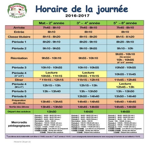 Horaire de la journée 2016 2017