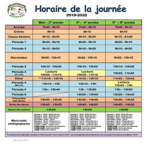 Horaire de la journee 2019 2020