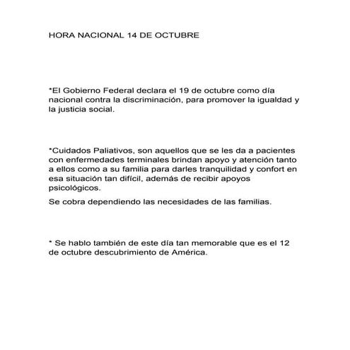 Hora nacional 14 de octubre