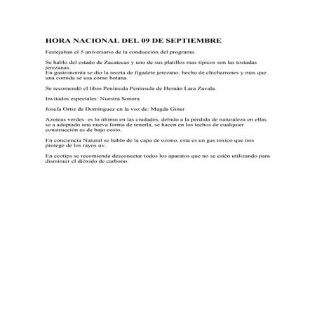 Hora nacional del 09 de septiembre