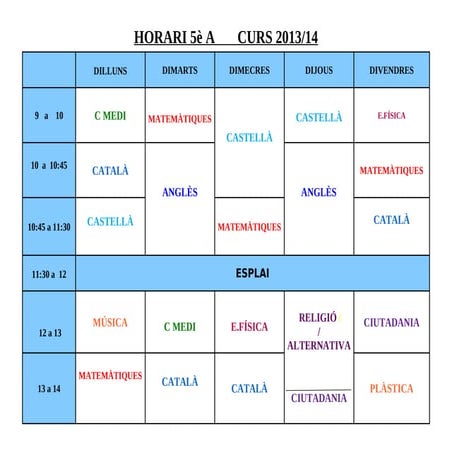 Horari aula 5èA 