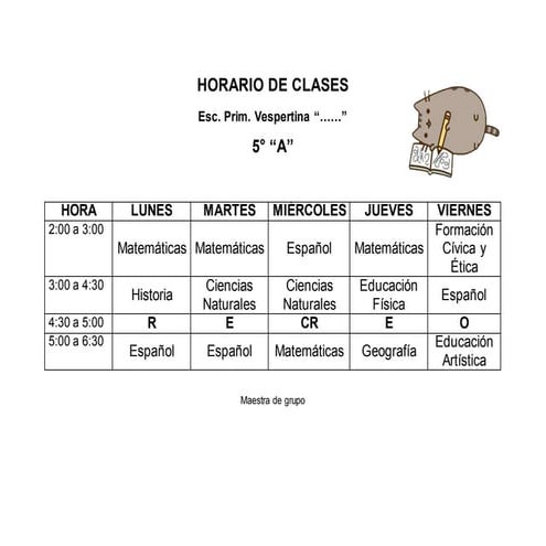 Horario de clases para 5° Educación Primaria | PPT