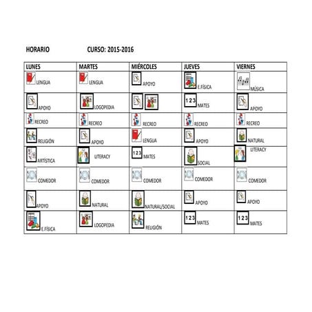 Horario escolar con pictogramas