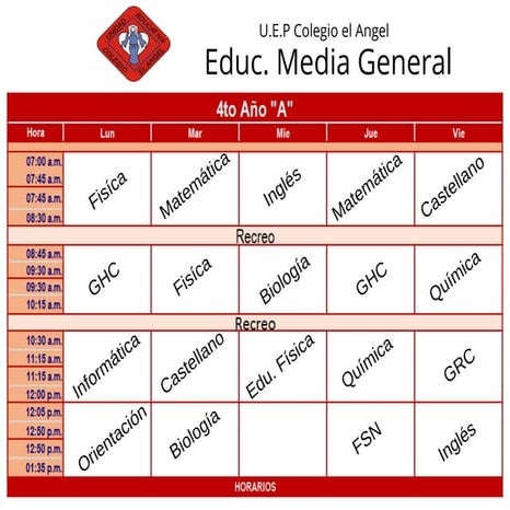 Horario 4 to año 2 Momento Pedagógico