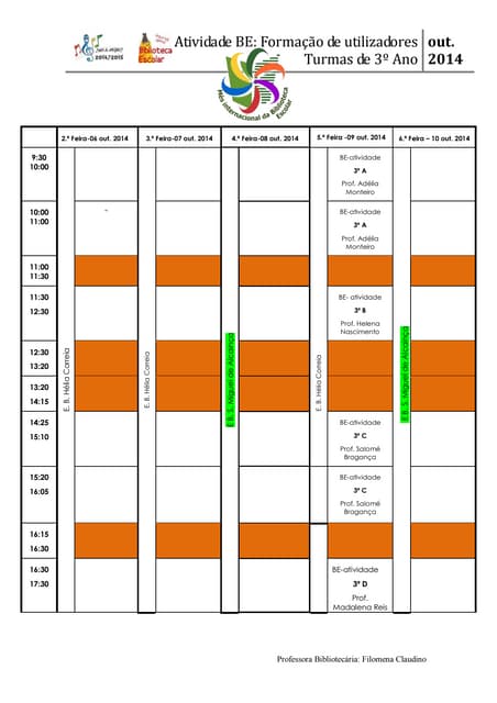 Horario atividade semana de 9 e 15 out.