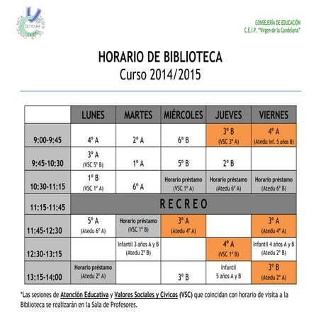 Horario biblioteca curso 14-15