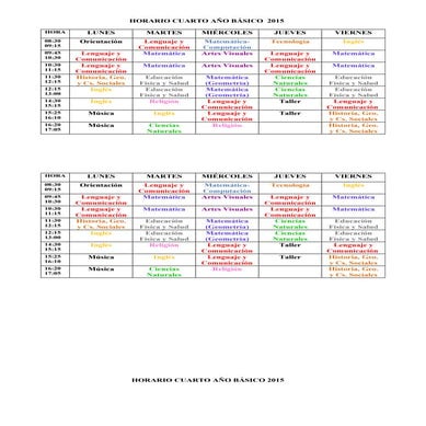 Horario cuarto básico 2015