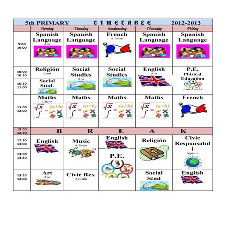 School timetable - template for kids | DOCX