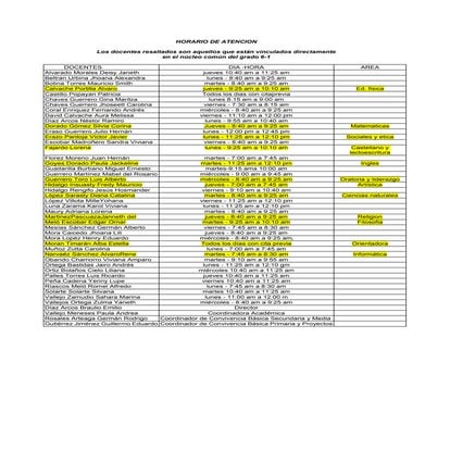 Horario de atencion docentes