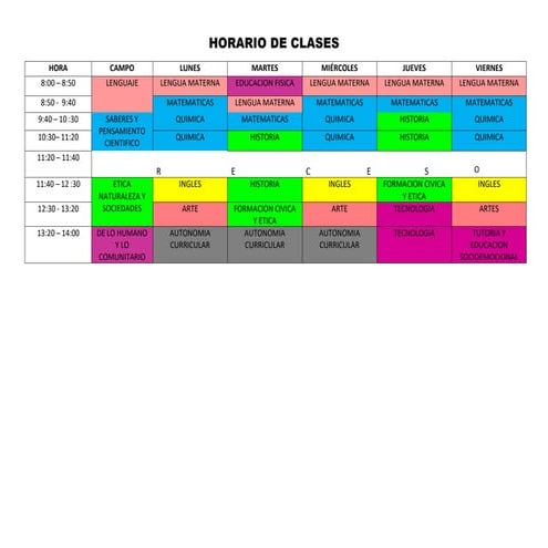 HORARIO DE CLASES TERCER AÑO SECUNDARIA PDF | PDF