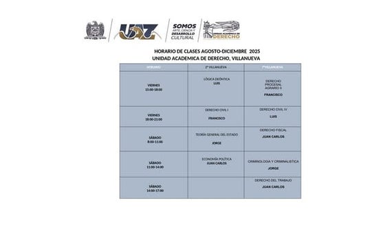 HORARIO DE CLASES VILLA 2025.docx en la carrera de derecho