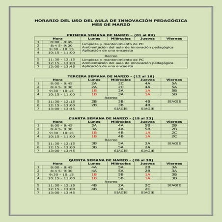 Horario del uso del aip