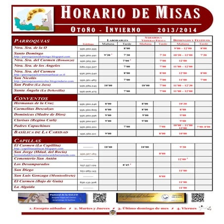 Horario de misas oton o invierno '13 '14