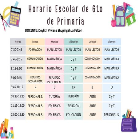 HORARIO ESCOLARES DE EDUCACION  PRIMARIA