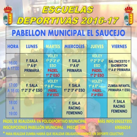 Horario escuelas deportivas 16 17