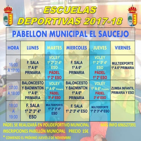 Horario escuelas deportivas 17 18