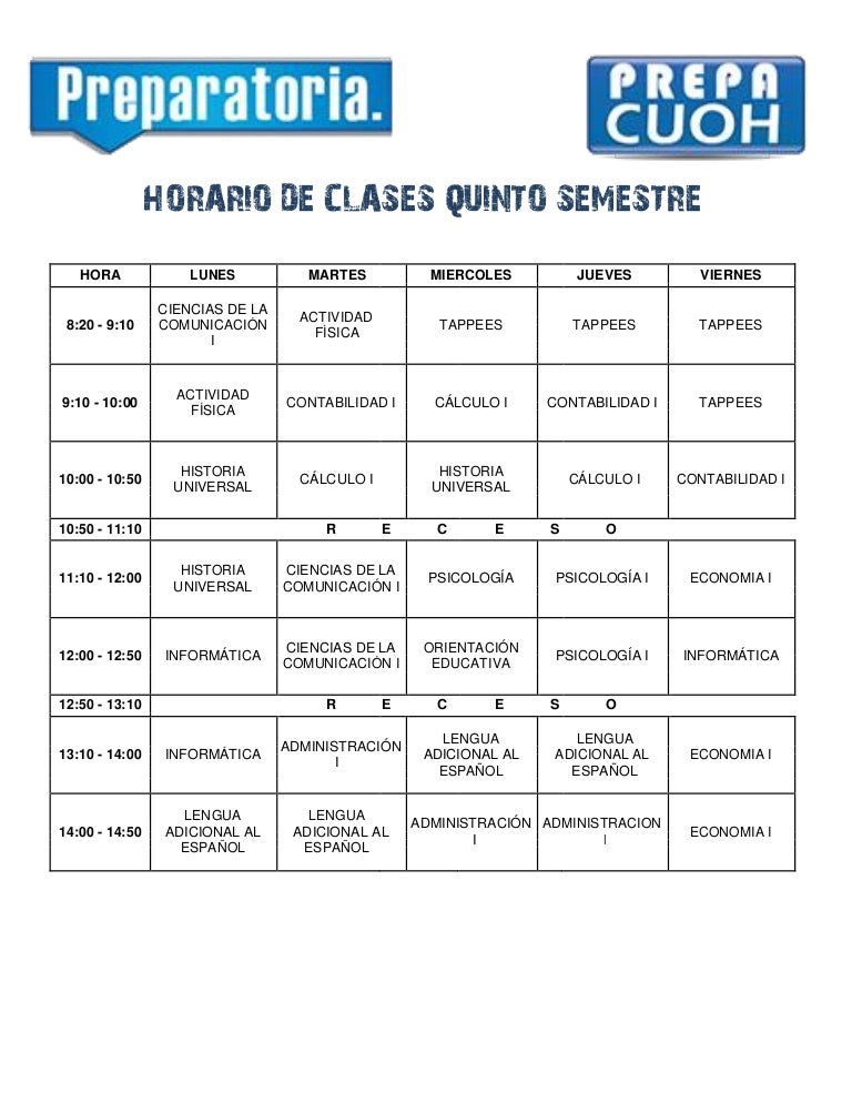 Horario quinto semestre