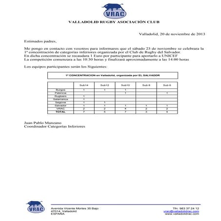 Horarios 1 concentracion