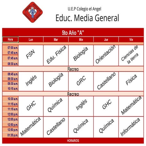 Horarios 5to año 2 Momento Pedagógico