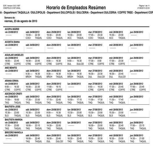 Horarios empleados semana 34