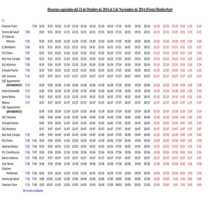 Horarios especiales l1 Oktoberfest 2014