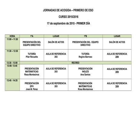 Horarios jornadas de acogida