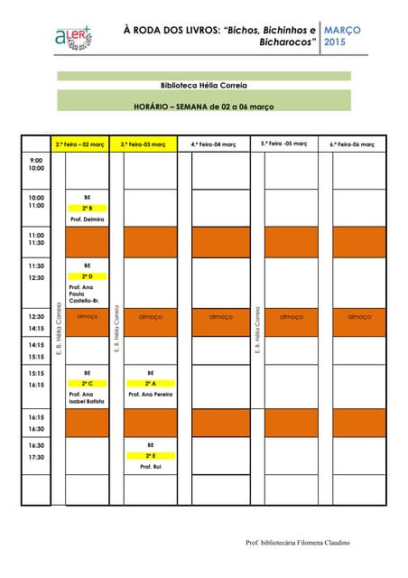 Horario turmas 2º ano   bichos.bichinhosebicharocos