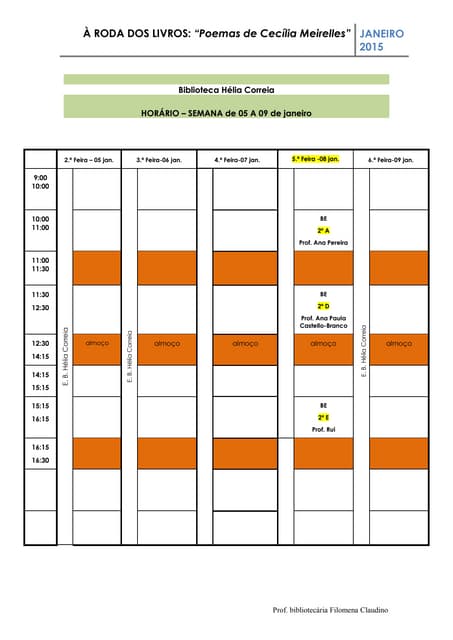 Horario turmas 2º ano   poemas de c...