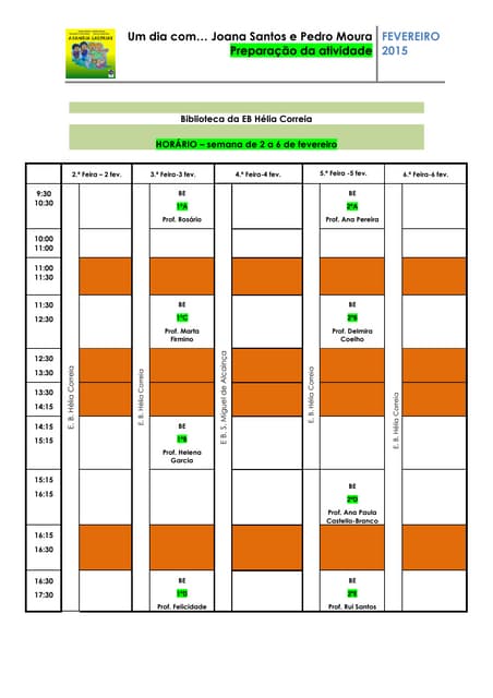 Horario turmas a familia calorias