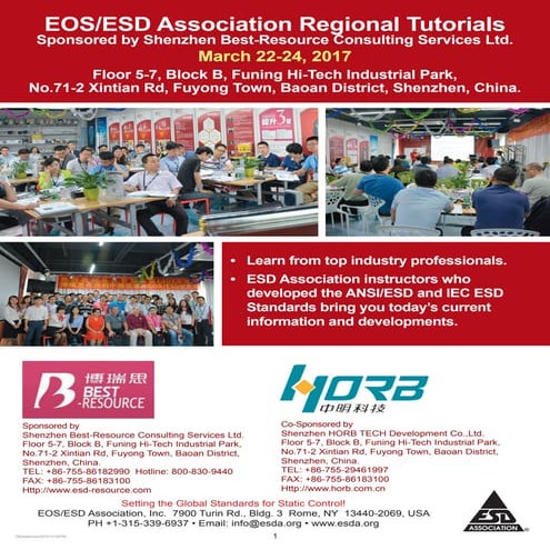 EOS/ESD Association, Inc. Regional Tutorials in Shenzhen, China