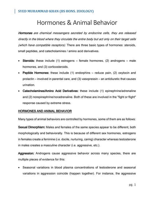 Hormones & Animal Behavior