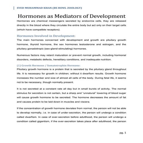 Hormones as Mediators of Development