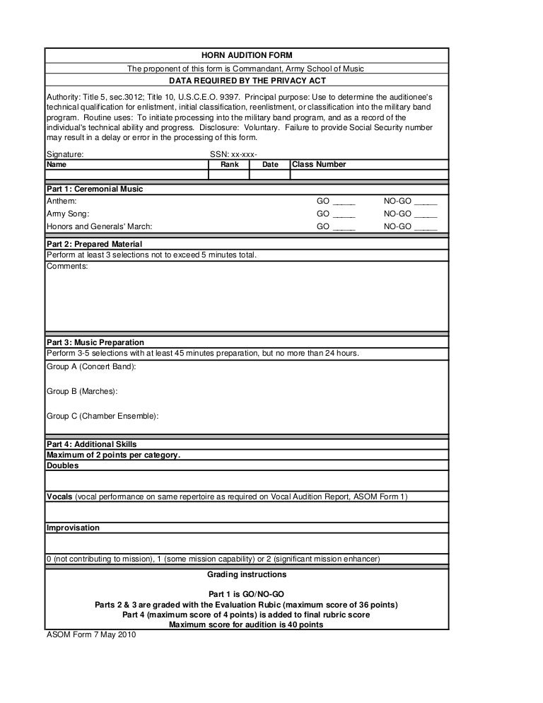 Horn audition form