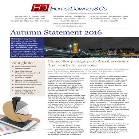 Horner Downey & Company Ltd Autumn Statement 2016