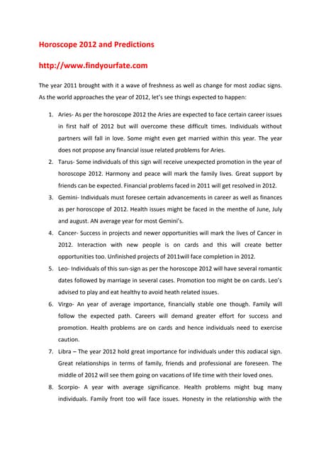 Horoscope 2012 and predictions