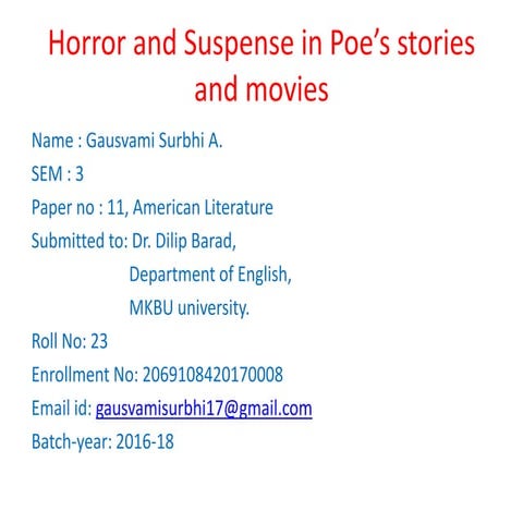 Horror and suspense in poe's short stories and movies