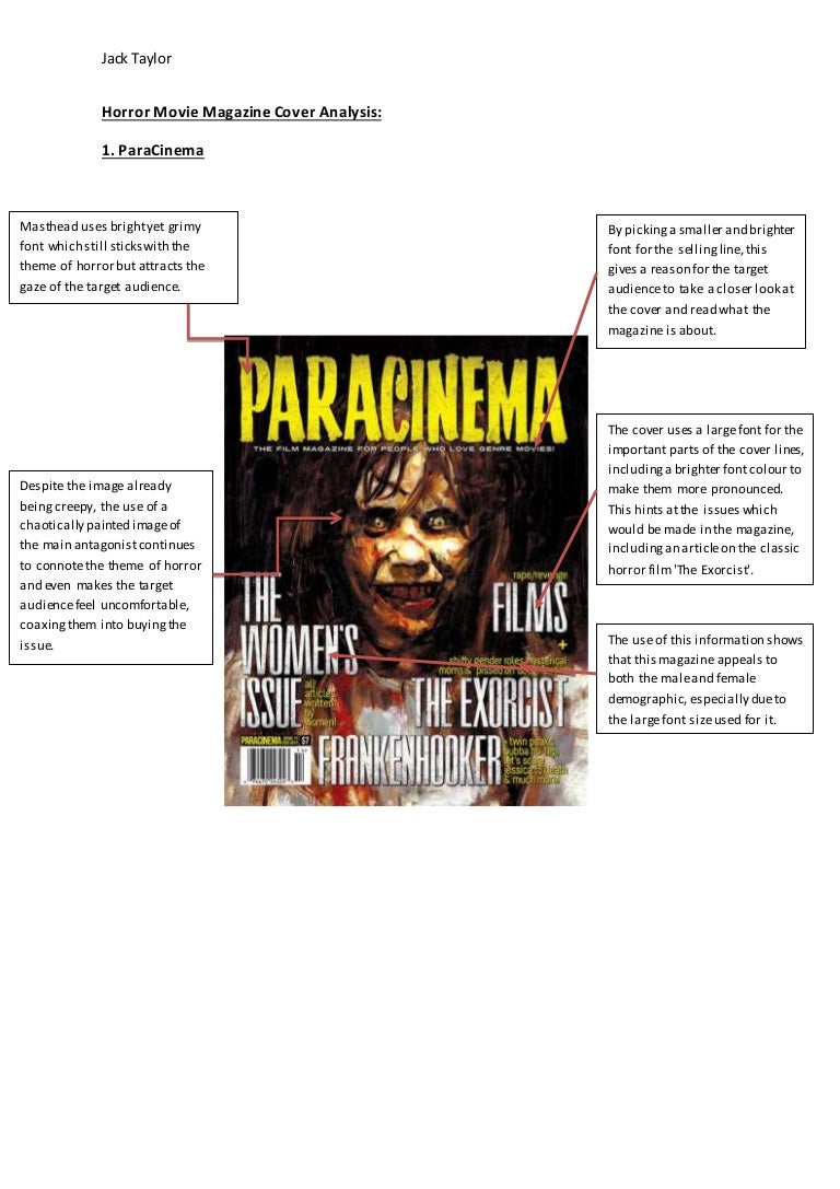 Horror movie magazine cover analysis