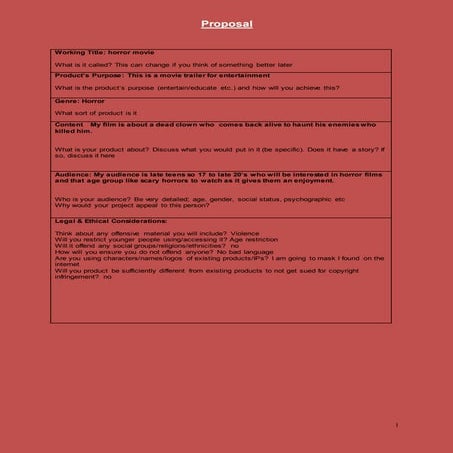 Horror movie proposal